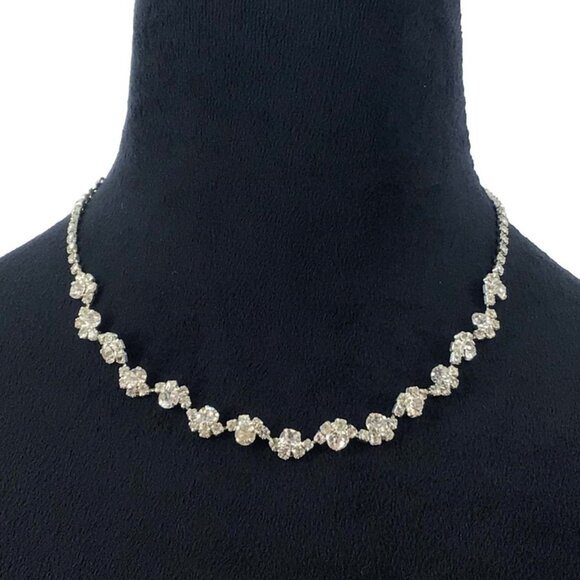 Rhinestone Necklace Adjustable Length Special Occasion Prom Silver Tone - Picture 1 of 2